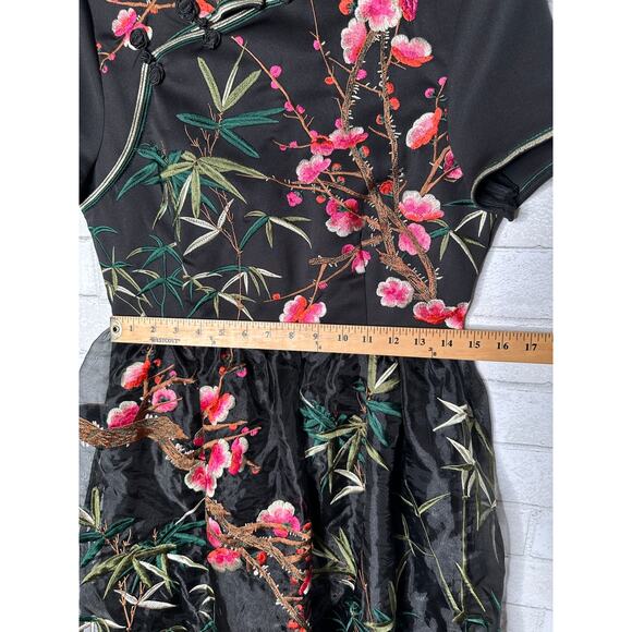 Anthropologie M Anna Teng EMBROIDERED Floral Stretch Silk Mini Dress Fit&Flare - Picture 4 of 7